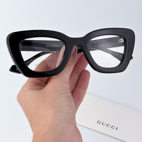 Gucci GG1555O 001 BRAND NEW Eyeglasses Black Crystal Women Cat Eye - Picture 1 of 12